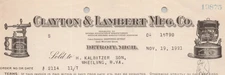 1921 Clayton & Lambert Mfg Co Gasoline Blow Torches Fire Pots Billhead BH2-9