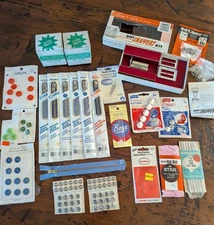Vintage Sewing Lot Horse Shoe Snap Fasteners, Needles, Zippers, Dot Snapper Kit