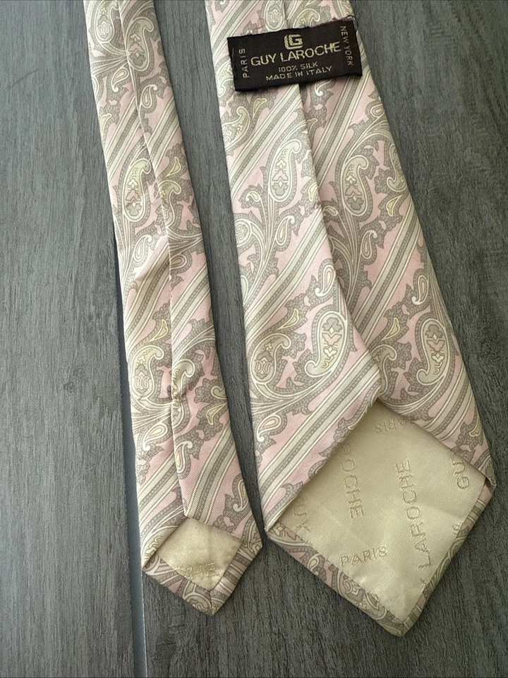 Corbata Vintage Guy Laroche Paisley Rosa Patrón Seda Italia París NY Foto 4 de 4