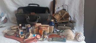 Vtg. Doctors Bag Satchel with Handles Plus Medical Supplies. tools etc