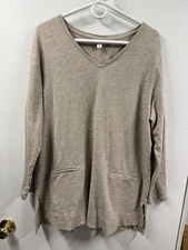 J. Jill plus size 1X long sleeve tunic top 100% cotton tan v-neck w pockets