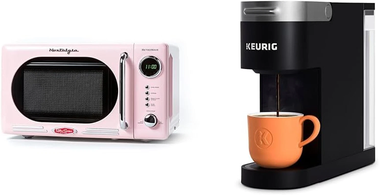 Retro Microwave & Keurig K-Slim Coffee Maker Combo - Stylish Black Set