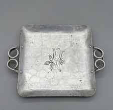 Vintage Buenilum Aluminum Serving Tray Scrolled Handles Flower Engraving 9.5"