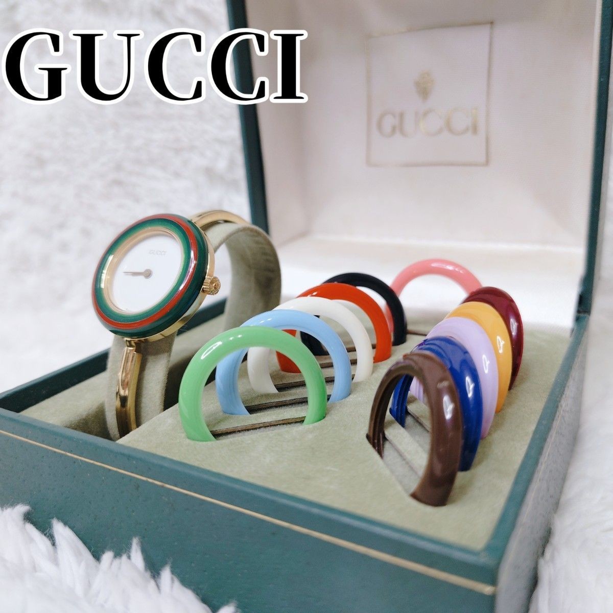 GUCCI Change Bezel Watch 28.4mm Gold White Dial 12 Colors Vintage Japan