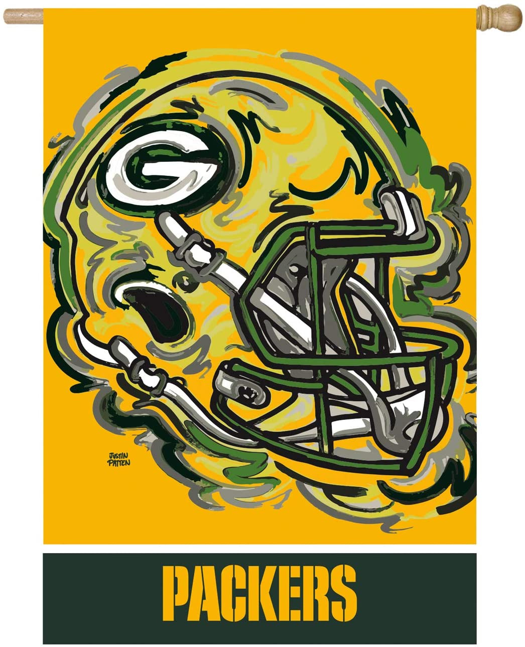 Green Bay Packers 29"" x 43"" 2-Sided Suede Vertical Flag, REG Justin Patten