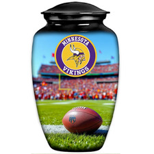 Minnesota Vikings Football Theme Cremation Funeral Human Ashes Black Urn w/Bag