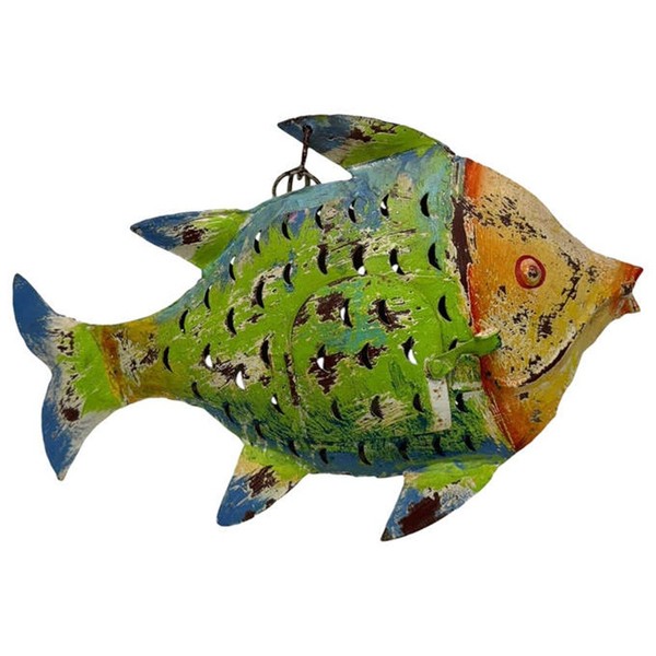 Metallfigur Fisch Als Windlicht Zum HäNgen Und Stellen GrüN Orange-image