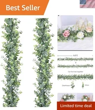 Realistic Faux Eucalyptus Leaves Garland – 2 Pack 6ft Wedding Backdrop Decor