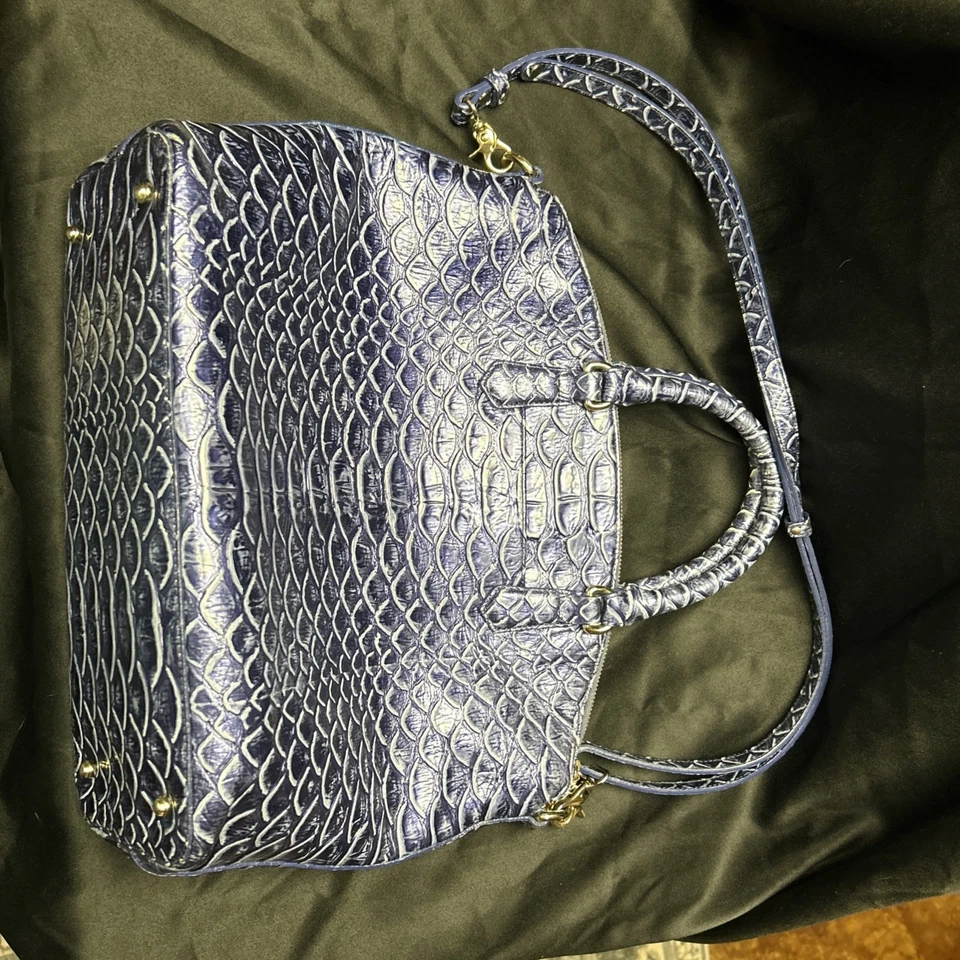 Bolso de Mano BRAHMIN GRANDE DUXBURY CROC Domo Cartera DENIM Azul Blanco Borla y Cartera Foto 4 de 4