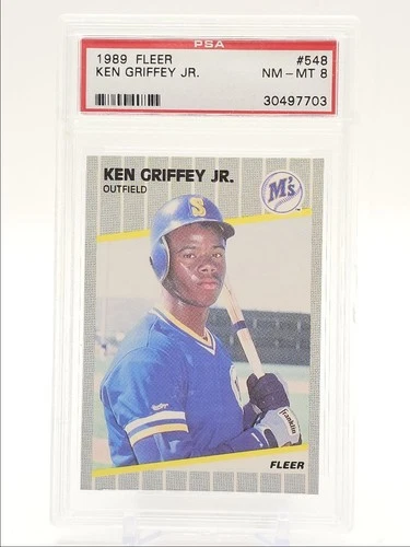 KEN GRIFFEY JR. 1989 FLEER BASEBALL ROOKIE MARINERS #548 RC PSA 8 Q6608