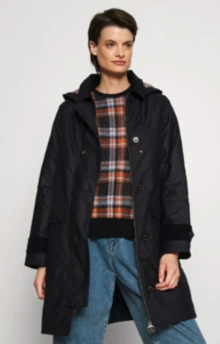 BARBOUR Baddesley Hooded Waxed Long Parka Jacket in Navy Natural