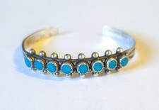 Vintage Zuni Sterling Silver Turquoise Petit Point Childs Bracelet 5"