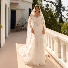 Off Shoulder Sweetheart Neck Mermaid Wedding Dress Button Back Sweep Train Gown