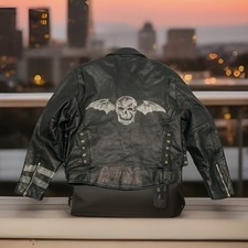 Vtg Wilsons Open Road Leather Moto Jacket Black Biker Custom Skull Batwings Rare