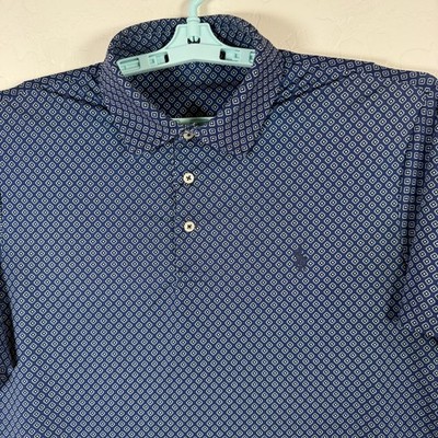 Polo Ralph Lauren Shirt Mens Large Blue Performance Golf Stretch Floral Dot
