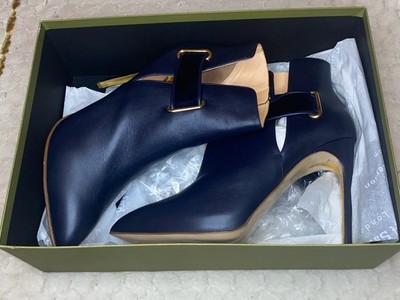 Rupert Sanderson stiletto heel platform ankle boots in navy leather