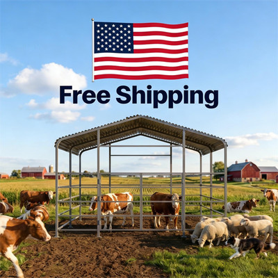 Free ship 13x13ft Galvanized Metal Livestock Shelter Heavy-Duty Cattle Shed US