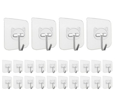 Heavy Duty Self Adhesive Hooks 24 Pack,33lb Max,304 Stainless Steel Wall Hook...