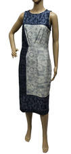 Beige bu eci Womens Dress Size 8 Midi Sleeveless Floral Knit Stretch
