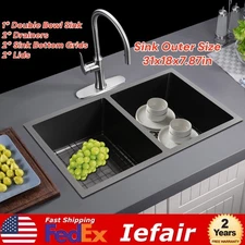 Double Basin Double Sink 31*18 in Double Bowl Sink Stainless Steel Home