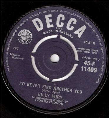 Billy Fury - I'd Never Find Another You / Sleepless Nights (7'', Single)