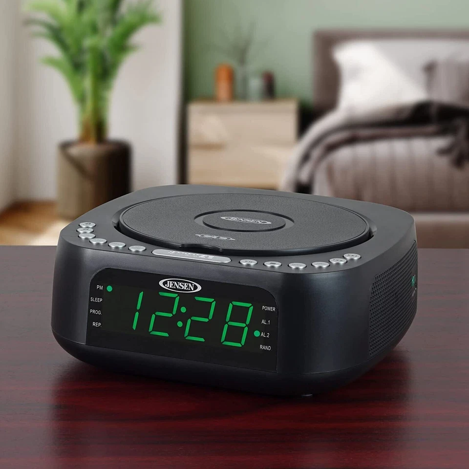 Jensen JCR-375 BLK Green LED CD/MP3 Clock Radio USB charge (Black)- New - Image 4 of 4