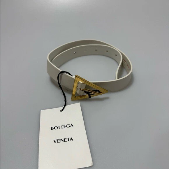 Bottega Veneta Triangle Buckle Leather Belt White Gold Size 