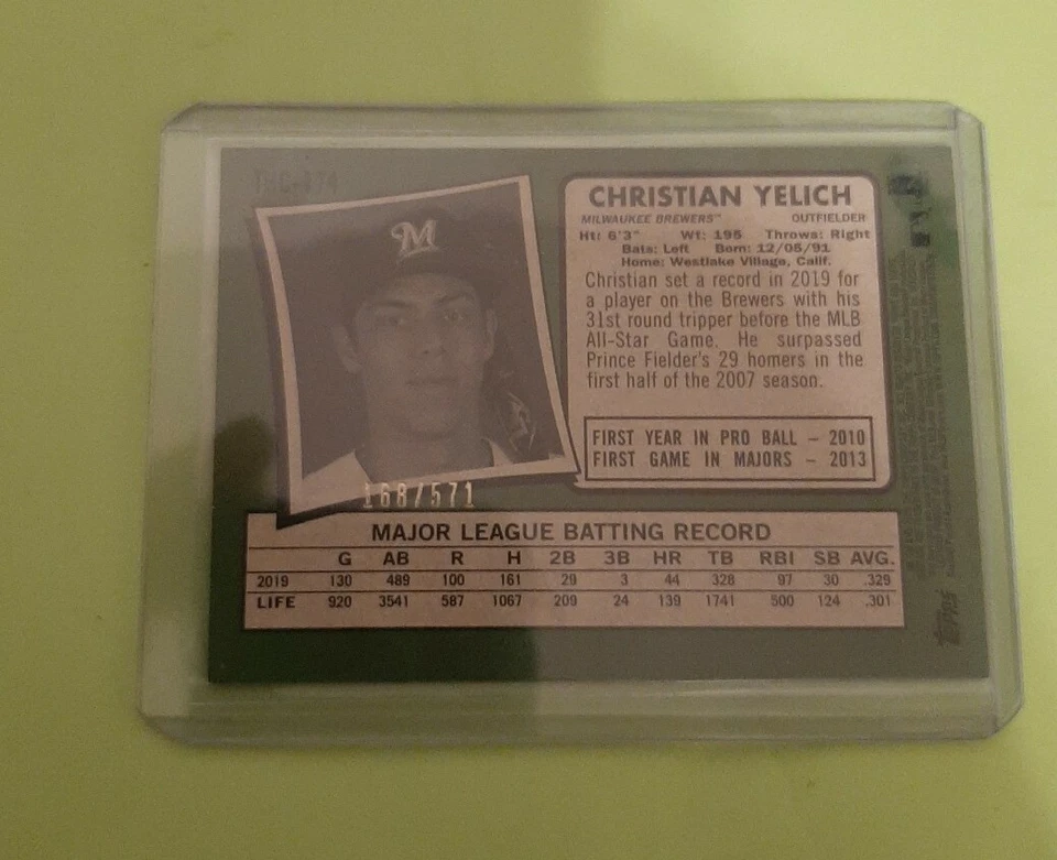 2020 Topps Heritage Christian Yelich Chrome Refractor 168/571 - Image 3 of 4