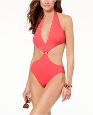 NWT Vince Camuto Swimsuit 1 one piece Sz 14 Monokini Hibiscus Ring