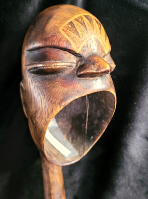 Lombok Indonesia Ceremonial Wooden Spoon Wide Open Mouth Monkey Hand Painted