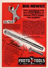 1954 Proto Tools Torque Wrench Ratchet Original Print Ad