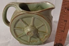 Frankoma Pottery Wagon Wheel Small Pitcher Creamer - Green Distressed FREE SHIP