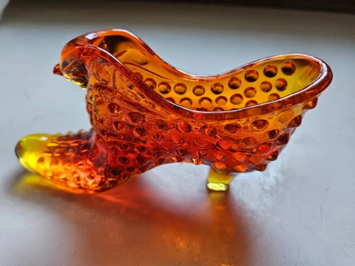 Fenton Hobnail Glass Shoe Figurine, Red / Orange