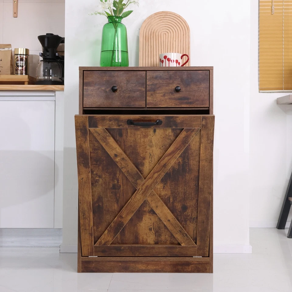 Lixeira de cozinha inclinável para fora lixeira de pé livre armário de armazenamento com gaveta - Imagem 2 de 4