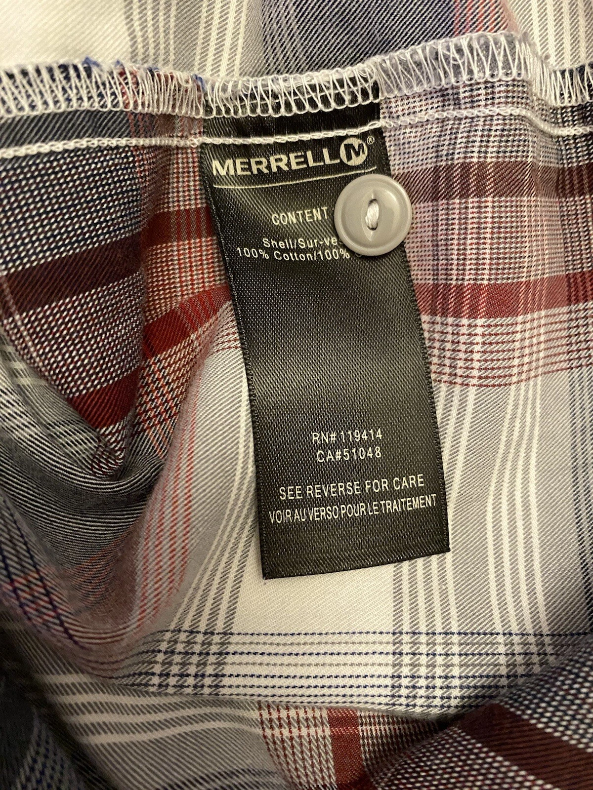 merrell long sleeve plaid button up outdoor camping shirt