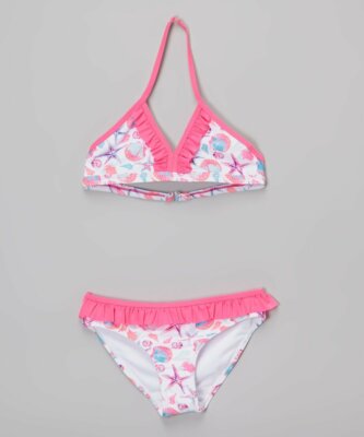 Jantzen Pink Ocean Shells Ruffle Bikini - Girls Size 4 NEW