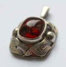 Schöner Bernstein Anhänger Fischland Silber 835 Möwen Vintage Sommer