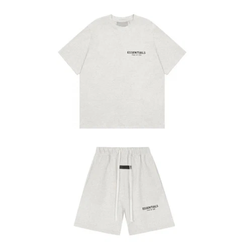 ESSENTIALS Double - Line Flock Letter Unisex Cotton Summer Set T-shirt/UK - Picture 21 of 32
