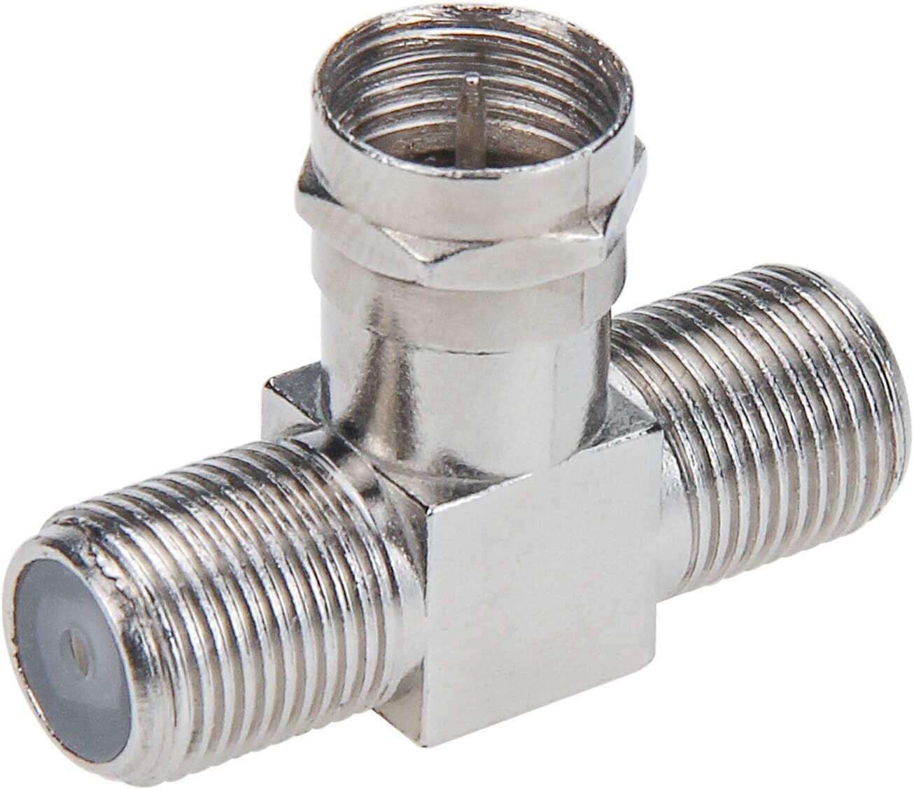 Coaxial Cable Splitter 2 in 1 Out RG6 T Connector Adapter for TV VCR 2 Pack