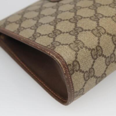 GUCCI GG Supreme Web Sherry Line Bag PVC Beige Gold 156 01