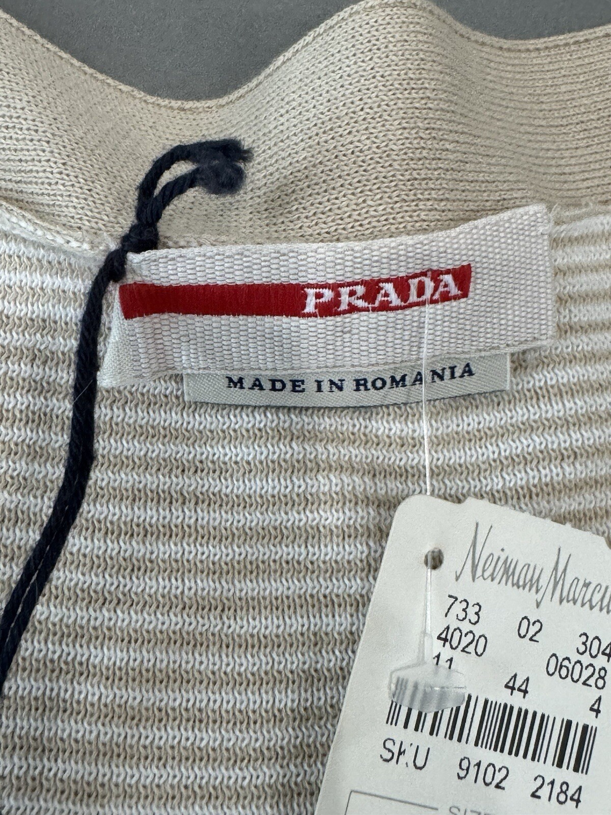 PRADA White Tan Button Up Knit Cardigan Sweater  Sz Short Sleeve NWT $540. Sz 44 thumbnail 2