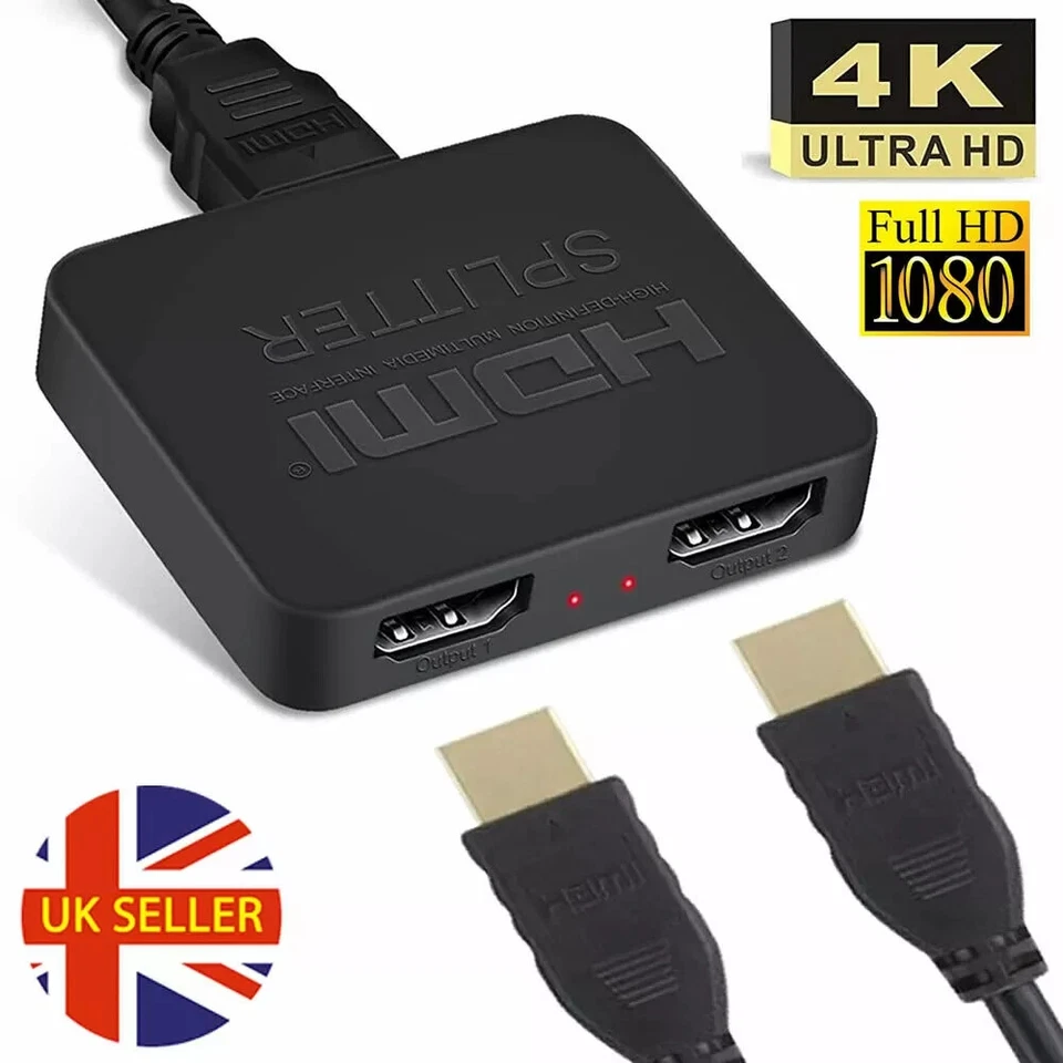 HDMI Splitter 1 Input 2 Output 4K HD Dual Output Adapter Cable 1 In 2 Out UHD - Image 3 of 4