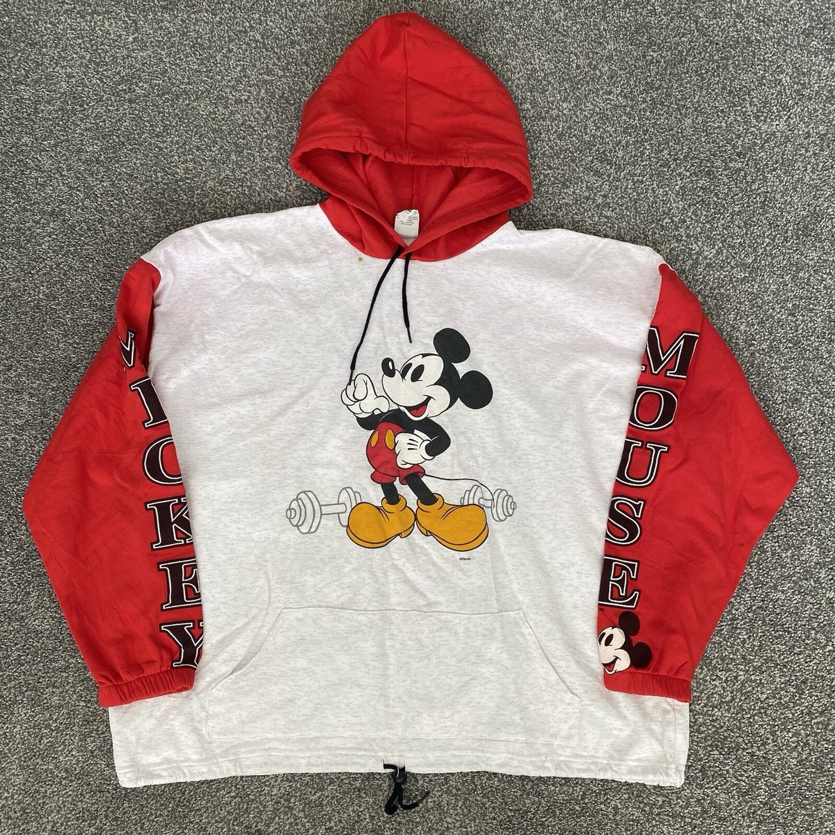 Womens Vintage Mickey Mouse Disney Grey Red Oversized Hoodie Size  XL