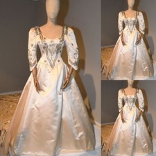 Vintage Champagne Wedding Dresses Satin Long Sleeves A Line Bridal Gowns