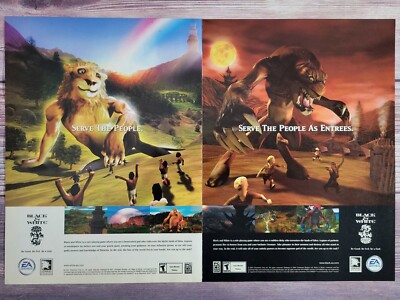 Black and White PC Game 2001 Vintage Classic 2-Page Promo Ad Art