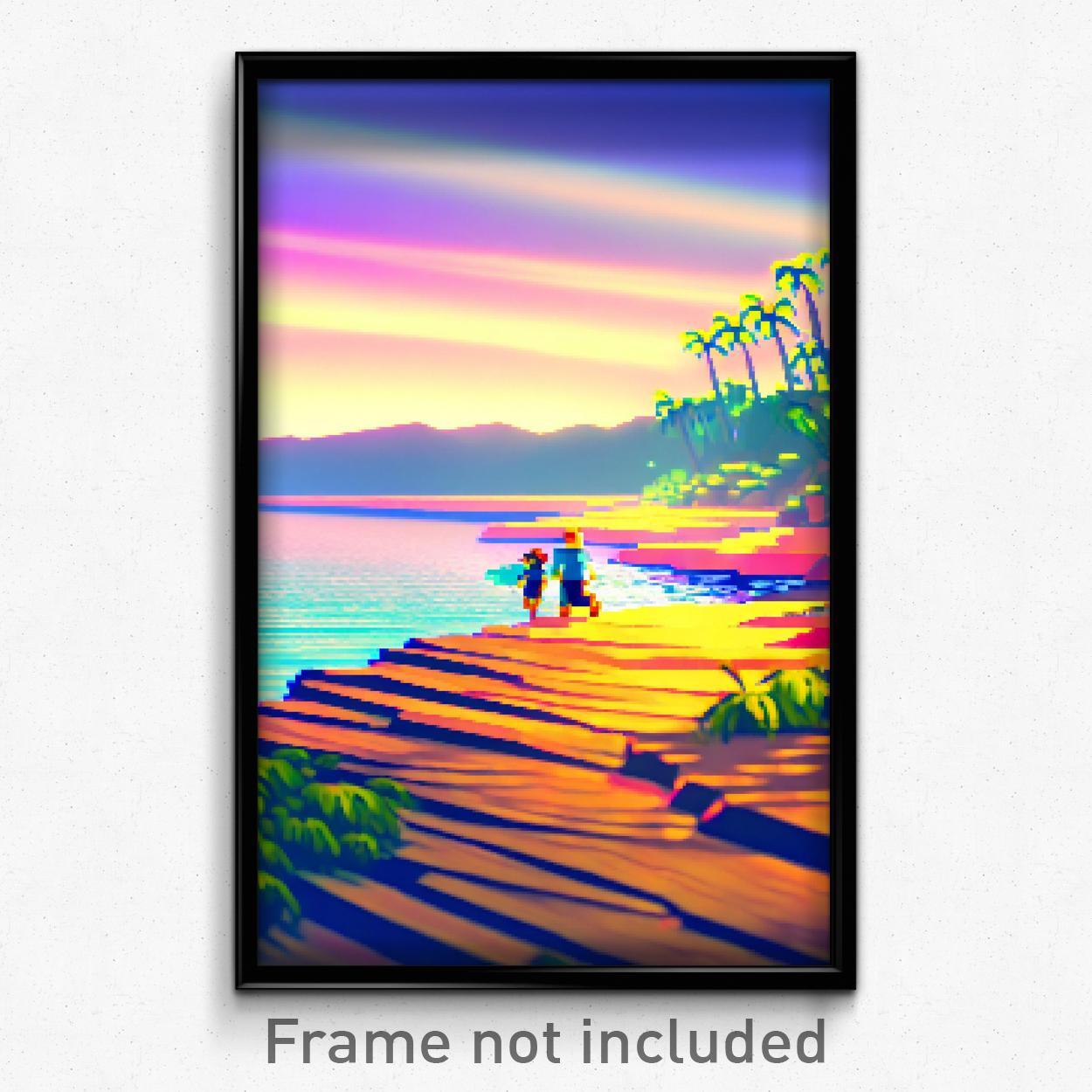 8-Bit Psychedelic Pixel Art Poster - Animated Shore Trippy Gamer Print