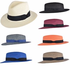 Straw Summer Panama Fedora Hat  Crushable With Band  and Adjustable Sweatband