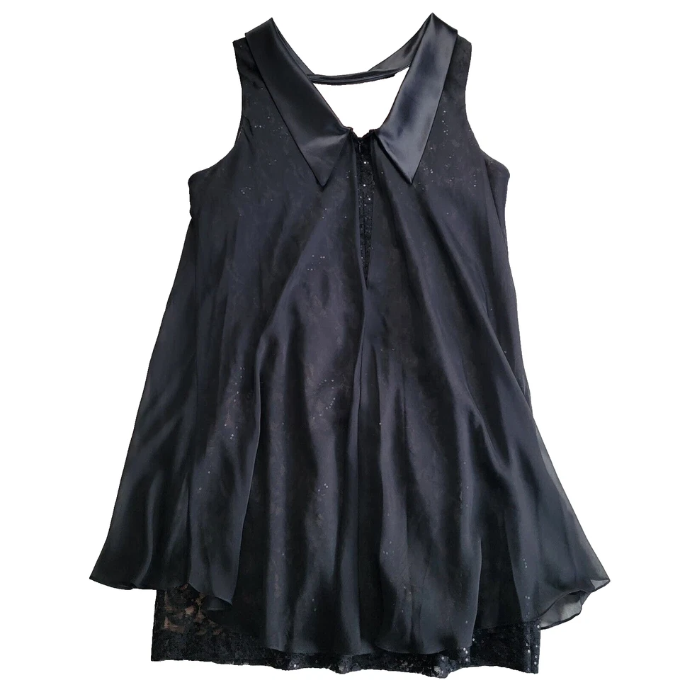 Vestido negro sin mangas SLNY Fashions New York talla grande Dobladillo de lentejuelas de encaje 22W #3169 Foto 2 de 4