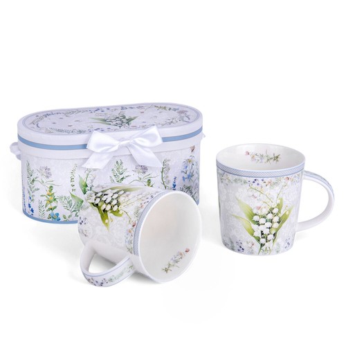 STPGOODS 2-pc Lily of the Valley Bone China Mug Set Coffee Tea Mug 2x10 fl oz - Picture 2 of 6