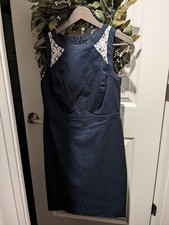 Pretty Ann Taylor Size 8 Petite Dress Blue Crochet Lace Details 